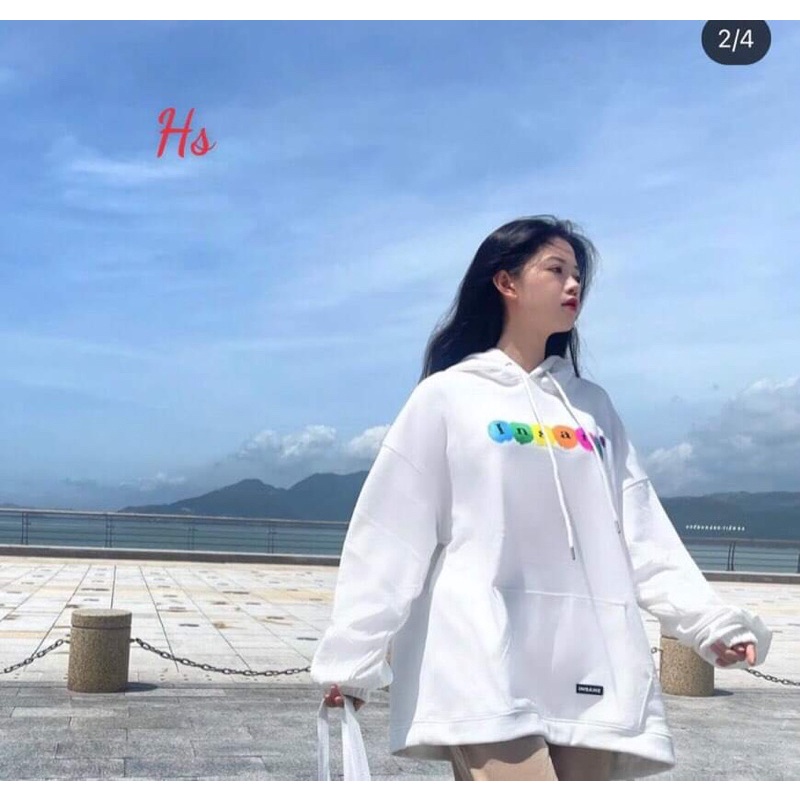 Áo hoodie trắng in chữ INSAN HSU1