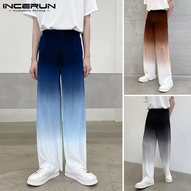 Quần nhung tăm INCERUN ống suông rộng màu gradient thời trang thường ngày cho nam