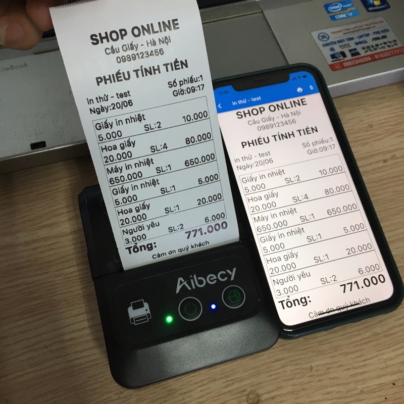 [Mã 273ELHA100K0 hoàn 7% đơn 500K] HHS Máy in hoá đơn Mobile Printer Aibecy - Máy in nhiệt bluetooth