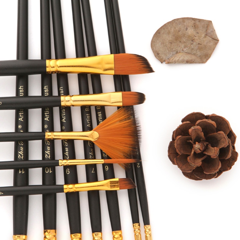 Set 12 cọ vẽ tranh sơn dầu cán gỗ DIY