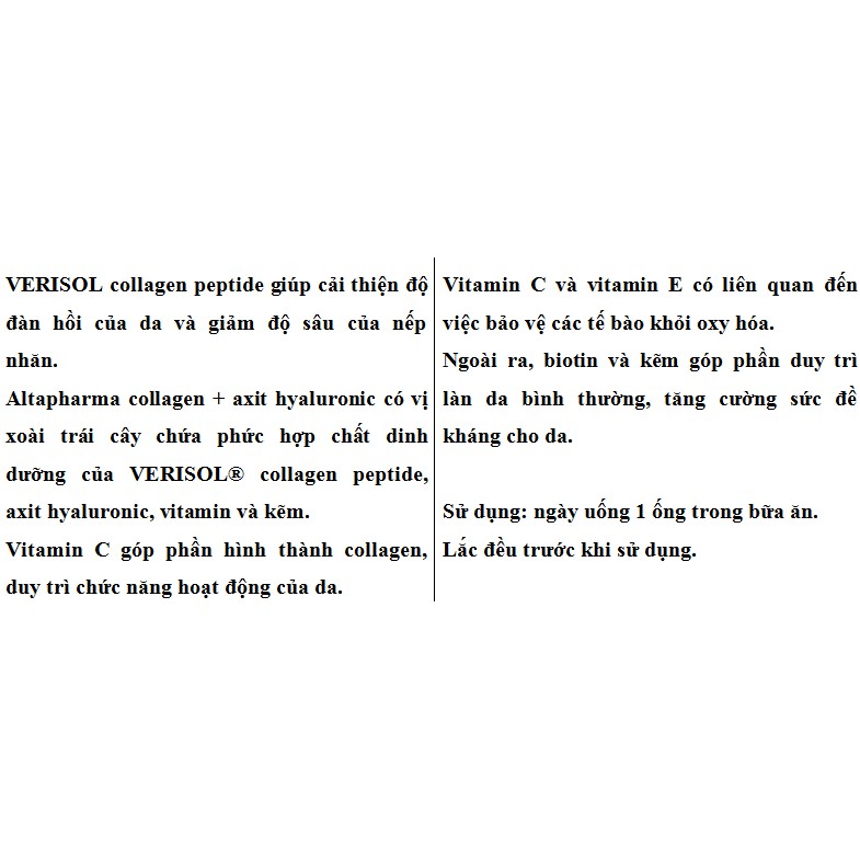 Kollagen Hyaluron Altapharma hộp 20 ống của Đức