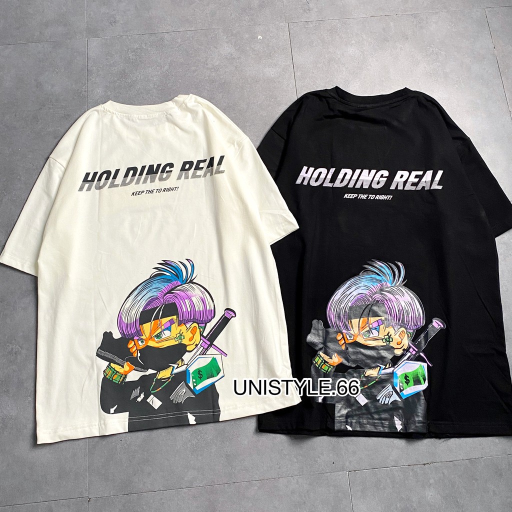 Áo thun tay lỡ Unisex Holding 2 màu Trắng Đen