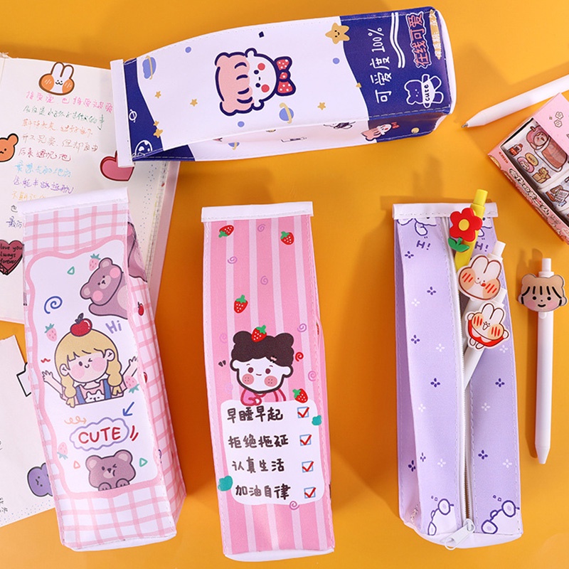 Bóp viết da PU hình hộp sữa hoạt hình dễ thương