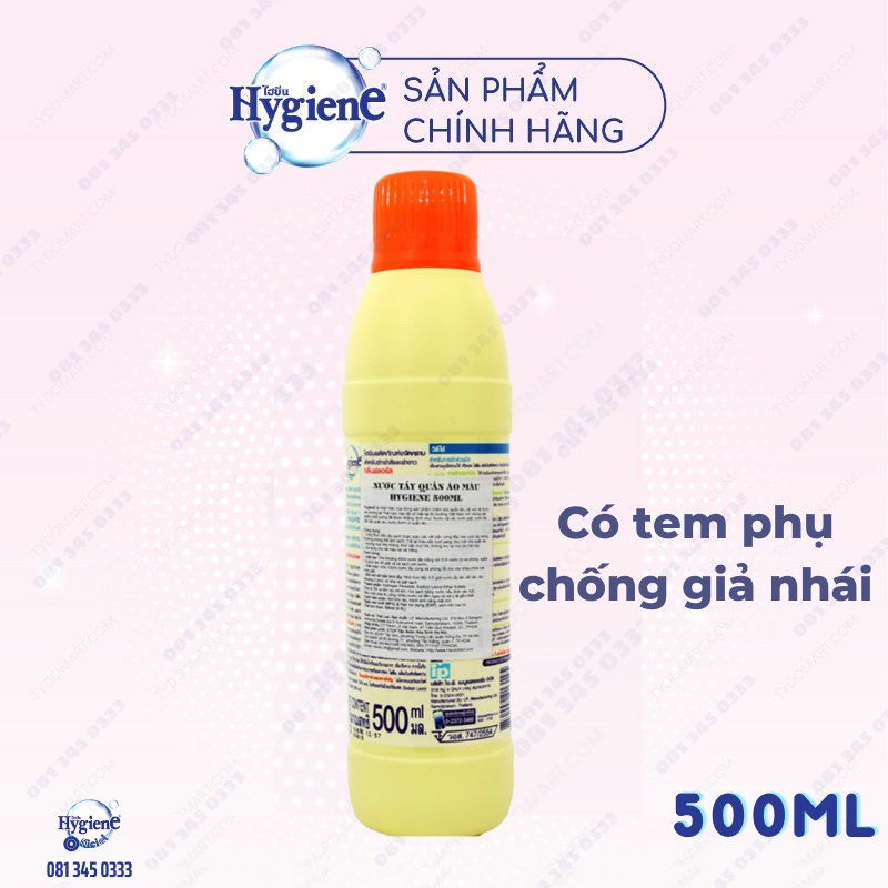 Tẩy quần áo Hygiene Thái Lan chai lớn 500-600ml siêu sạch, không mùi, không hại quần áo