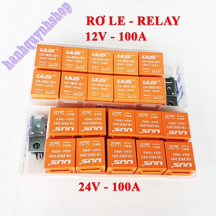 Hộp 10 Rơ le ô tô, Relay 4 chân màu cam 12V 100A hoặc 24V 100A loại 1