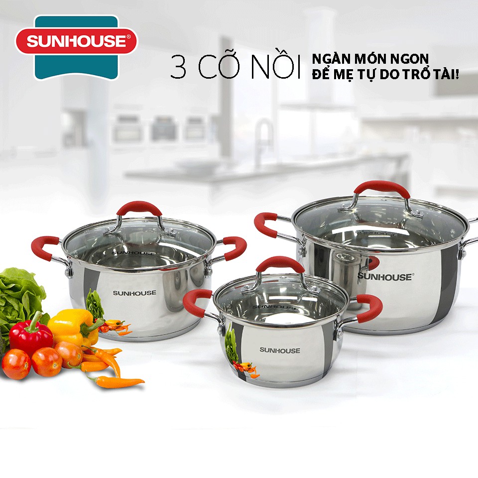 [Mã LIFESH4 giảm 10% đơn199K] Bộ nồi inox 5 đáy SUNHOUSE SHG2503MSD