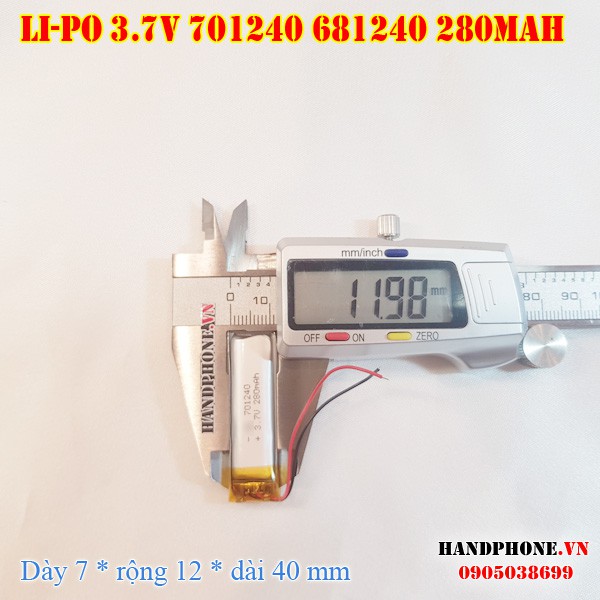 Pin Li-Po 3.7V 280mAh 701240 681240 (Lithium Polymer) cho tai nghe Bluetooth, Loa Bluetooth, máy nghe nhạc, định vị GPS