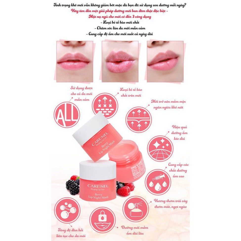 [Bu123]  Mặt nạ ngủ môi dưỡng ẩm và tẩy tế bào chết hương dâu – Care:nel Lip Sleeping Mask Berry 5g | BigBuy360 - bigbuy360.vn