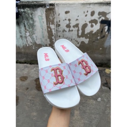 Dép cao su cao cấp Mlb Boston Monogram nữ, đế êm, nhẹ, không trơn, không thấm nước