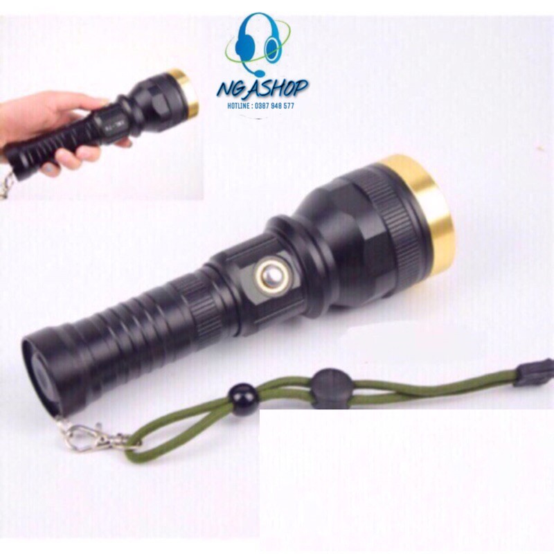 Đèn pin siêu sáng cầm tay đèn LED -PRO+ - K1 màu đen khích thước dài 20cm