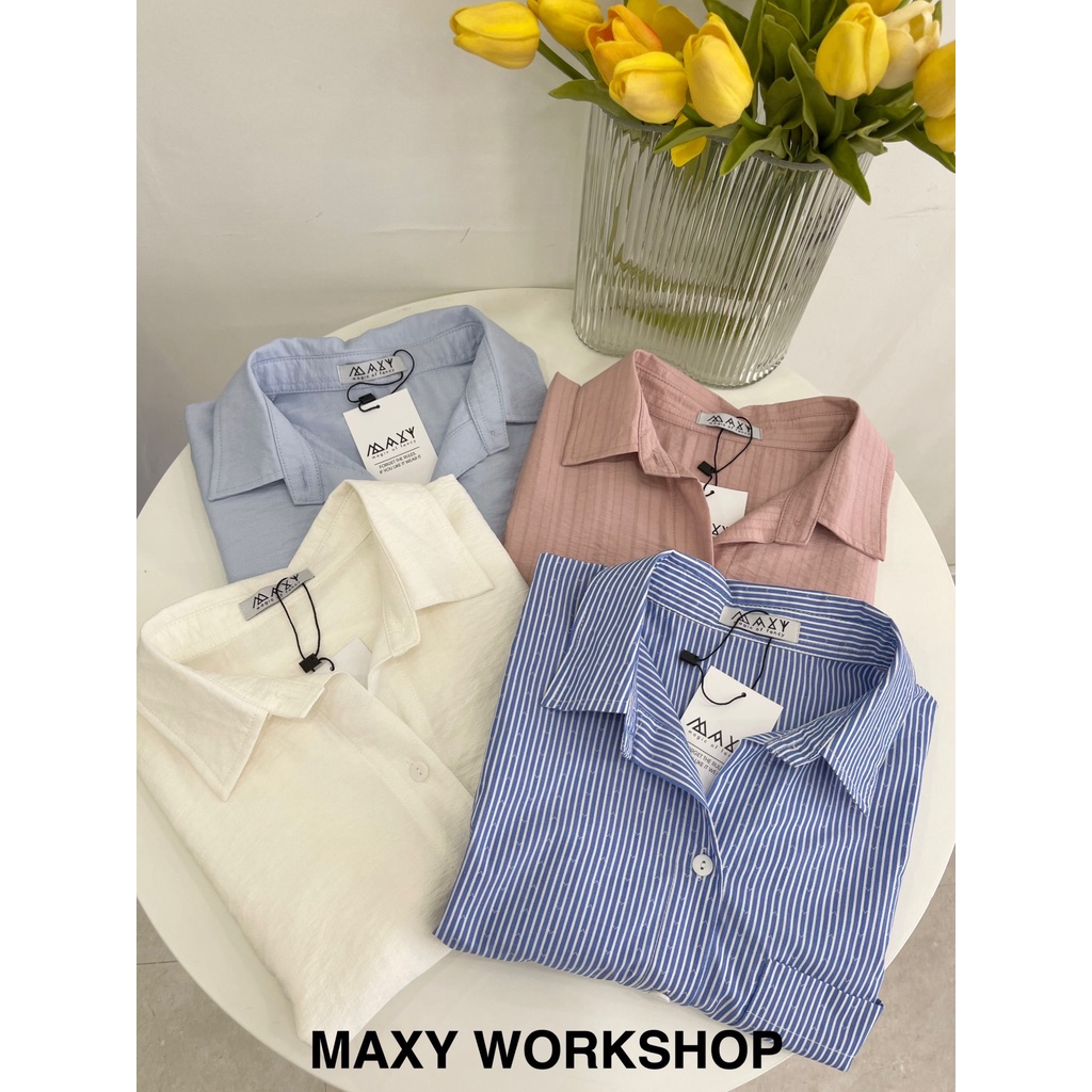 Áo sơ mi tay ngắn cách điệu bên eo Button Sleeve Shirt Pink Maxy Workshop