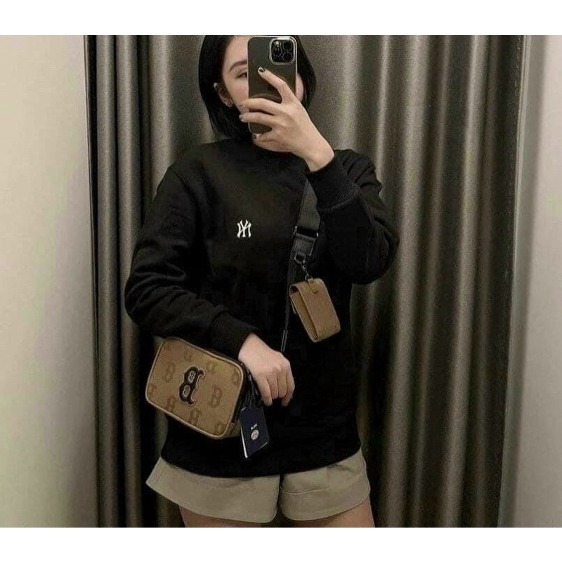 Set túi MLB hộp đeo chéo nam nữ kèm charm ví hàng chuẩn size 18