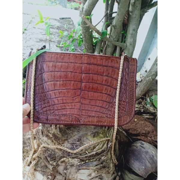 Túi đeo chéo cá sấu caiman thật