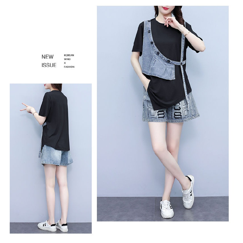 Áo Thun Tay Ngắn Giả Hai Lớp Dáng Rộng Thời Trang Cá Tính Cho Nữ