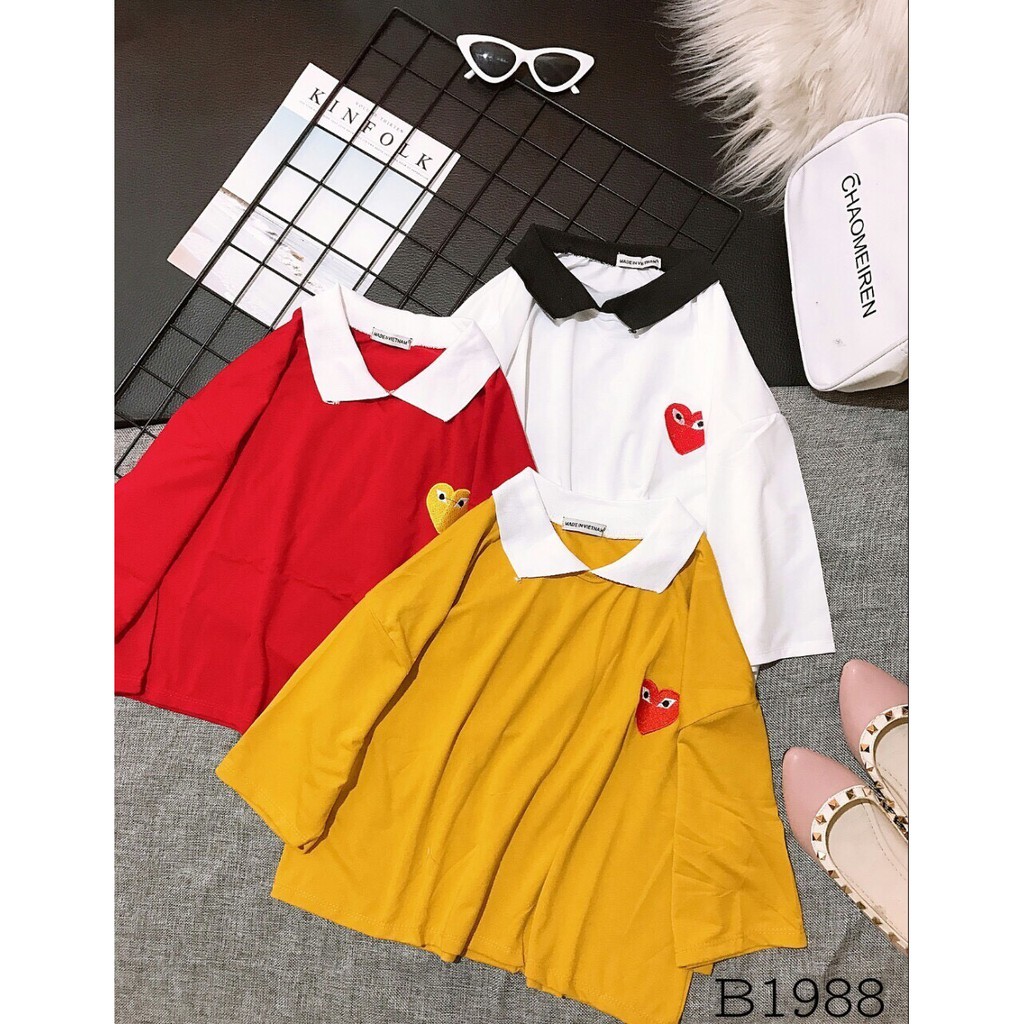 Áo Thun Tay Lỡ Có Cổ In Trái Tim Với Đôi Mắt Sắt Bén Cực Cá Tính TTS0399