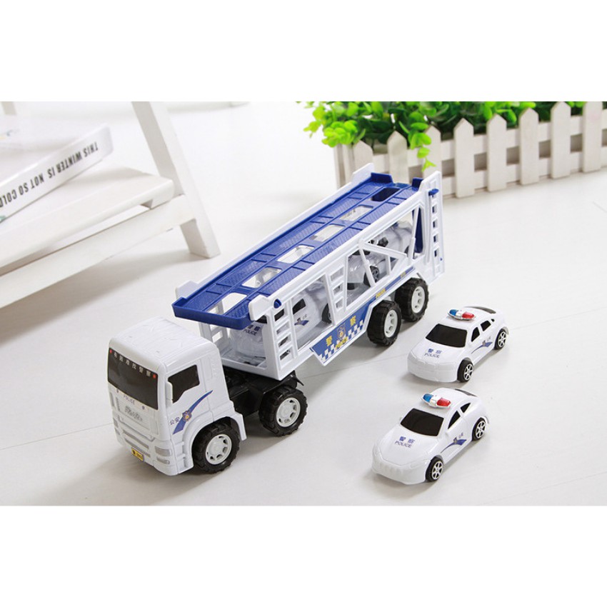 Đồ Chơi Xe Cảnh Sát KINPOW Chở 4 Xe Con Màu Trắng Nổi Bật, Chạy Đà Đẩy Dễ Dàng