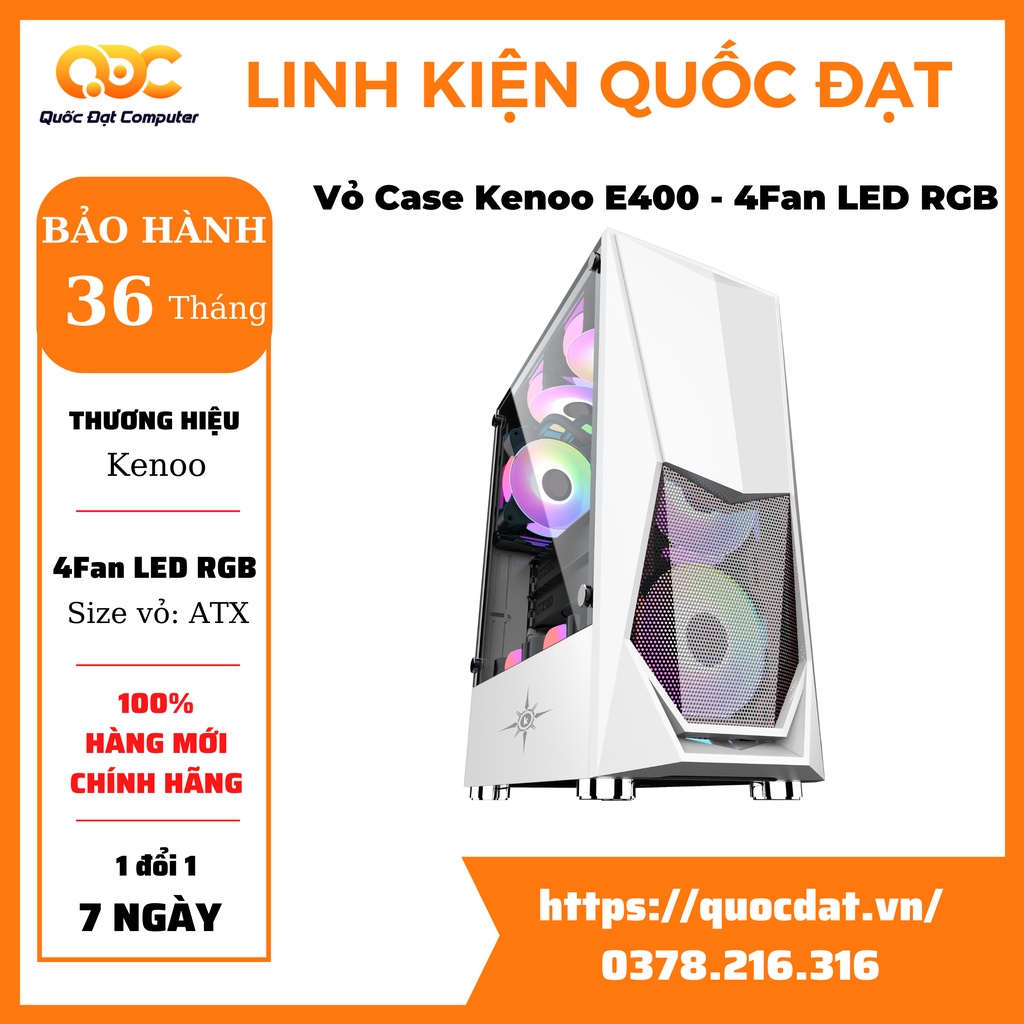 Vỏ Case KENOO ESPORT E400 - 4Fan RGB - Màu Trắng -  Chính Hãng Siêu Đẹp