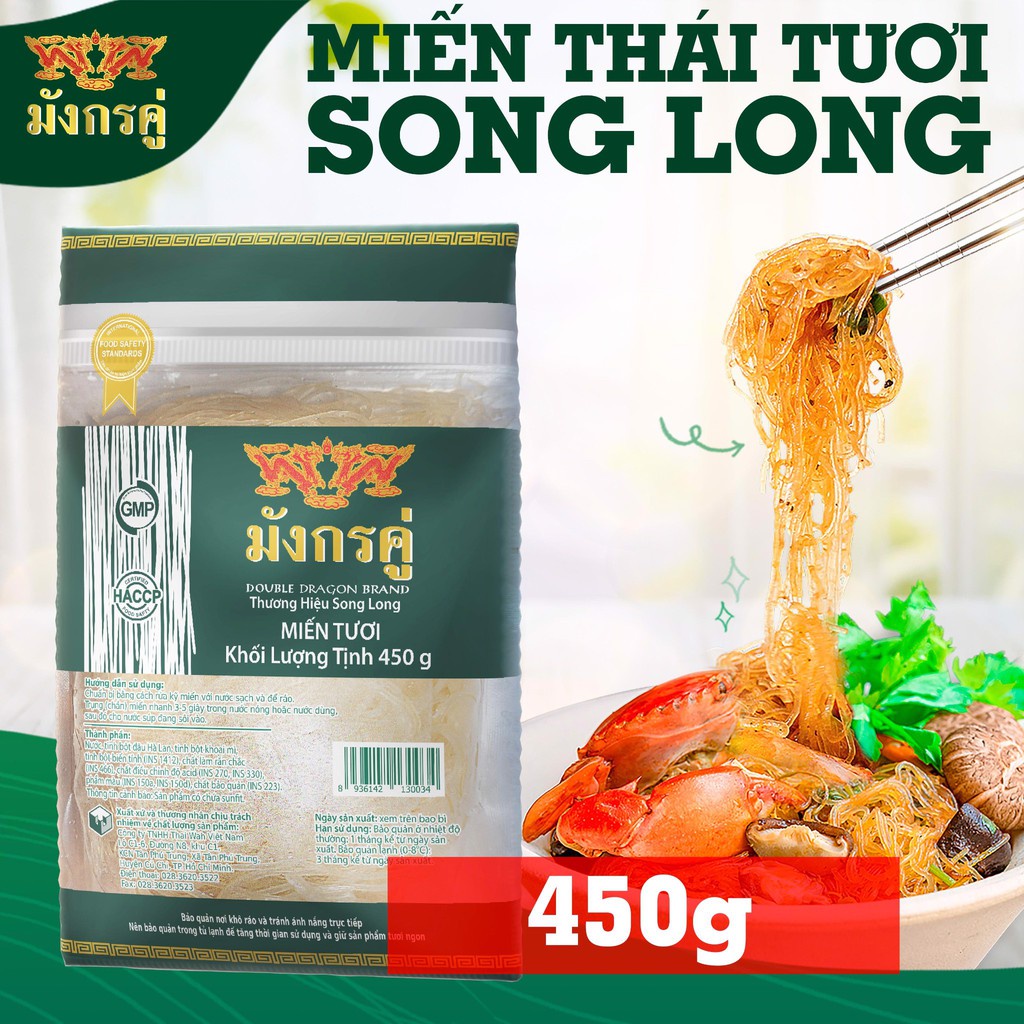 Miến tươi SONG LONG Thái Lan 450gr - miến Double Dragon - miến ThaiWah - túi xanh lá