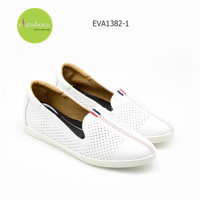 Giày Slipon Đế Độn Da Tổng Hợp 3cm Evashoes - Eva1382-1 (Màu Đen, Trắng)