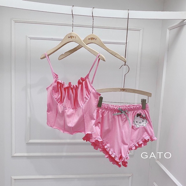 Set bộ ngủ 2 dây quần đùi bèo vải thun cotton -S0U | BigBuy360 - bigbuy360.vn