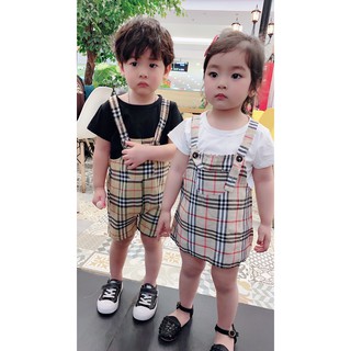 Quần yếm kẻ cho bé trai