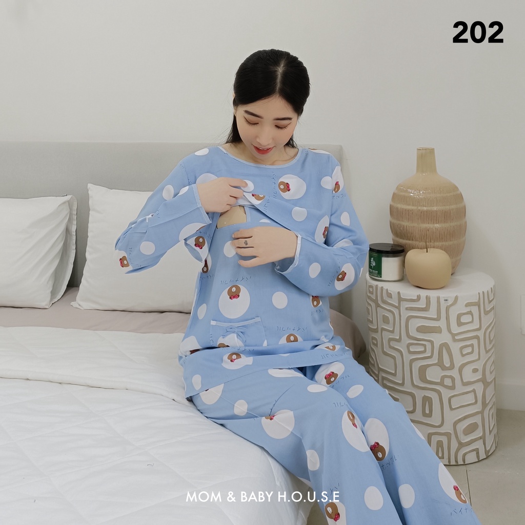 EVERMOM | Bộ quần áo tôn 2 da thái mặc nhà có lật nắp bầu kết hợp sau sinh cho bé ti