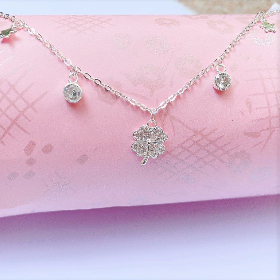 Lắc chân bạc nữ mặt cỏ 4 lá - Trang sức bạc Evasilver