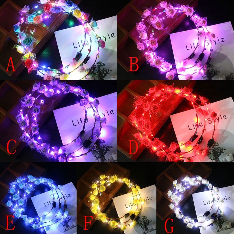 Vòng hoa đội đầu có đèn led phát sáng đẹp mắt dành cho nữ