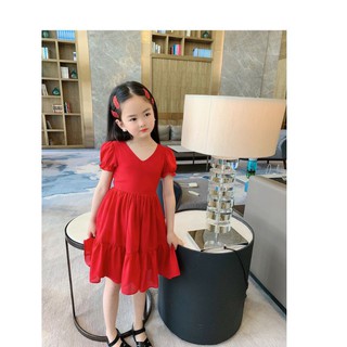 xả kho - Váy cổ V tầng đuôi cá cho bé gái