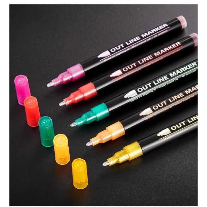 Outline Pen Highlight Marker - Bộ 12 cái Bút nhũ có nét viền chữ sẵn outline marker nổi bật bút kim tuyến ghi nét viền