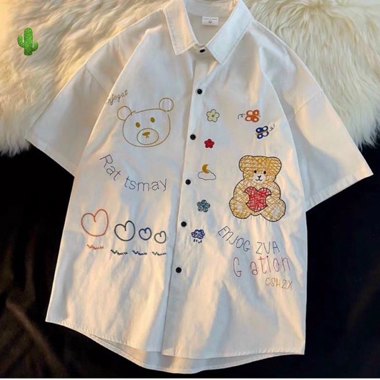 Áo sơ mi nút cài in hình gấu xịn xò siêu xinh(B.C) GĐ