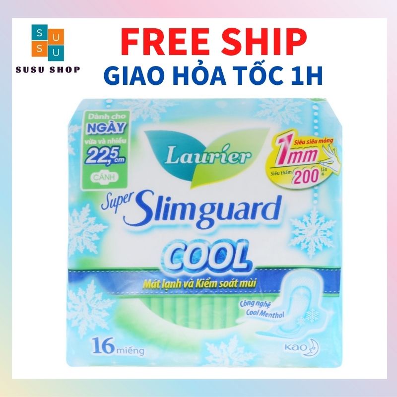 Băng Vệ Sinh Laurier Slimguard Cool 16 miếng Mát Lạnh Kiểm Soát Mùi Siêu Mỏng Cánh 22,5cm