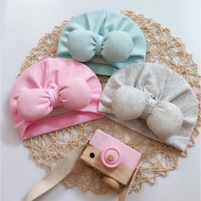 Mũ turban nơ củ tỏi cho bé sơ sinh, tuban đội đầu bé gái