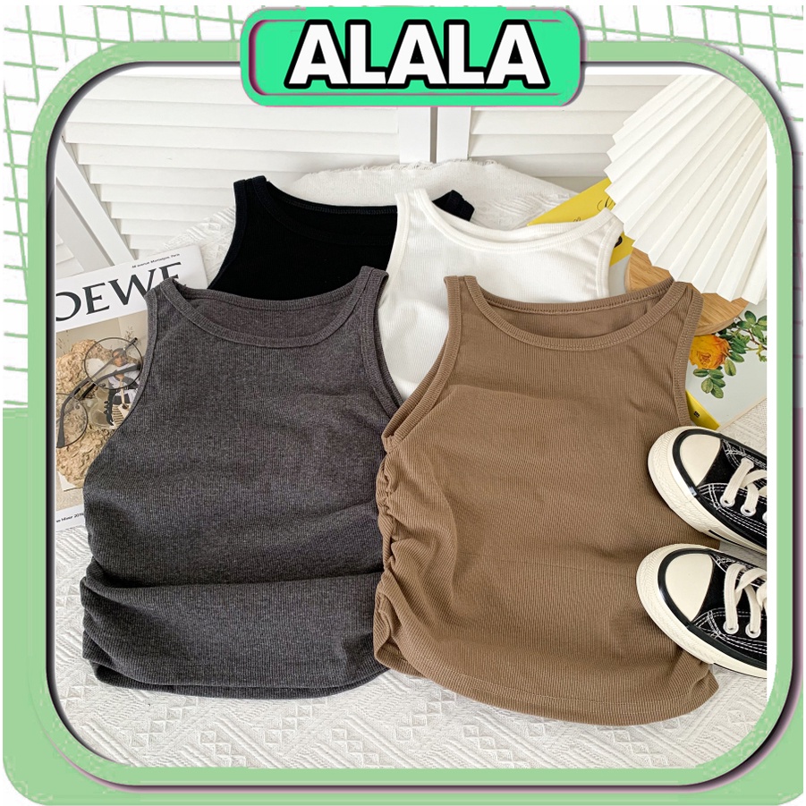 Áo croptop sát nách cổ tròn form ôm ALALA Áo ba lỗ dáng ngắn co giãn nhún điệu phong cách Hàn