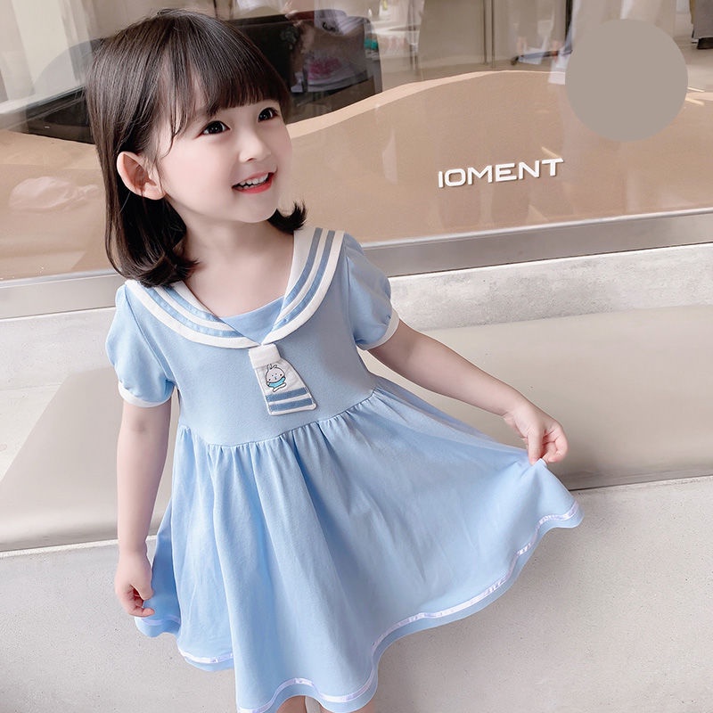 Baju raya Đầm Dự Tiệc Cổ Thủy Thủ Thời Trang Mùa Hè 2022 Mới Cho Bé Gái