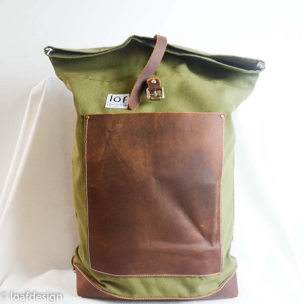 Balo rolltop vải bố da bò thủ công classic