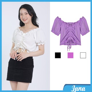 Áo trễ vai LaNa rút dây ngực dáng croptop, Áo body tay phồng điệu đà phong cách Ulzzang Hàn Quốc C48