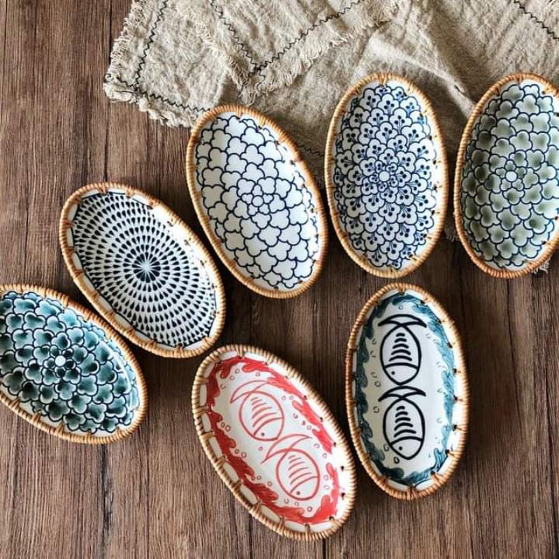 Đĩa sứ viền mây TIỆM MÂY TH, trang trí tiệc, decor| Hàng xuất khẩu Nhật, Đài Loan