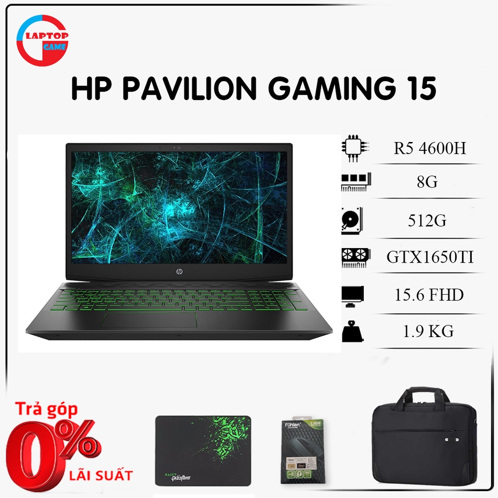 LAPTOP HP Pavilion Gaming 15 (Ryzen 5 4600H, 8G, 512G, GTX1650TI 4G, 15.6IN 144GHZ) laptop chơi game và đồ họa