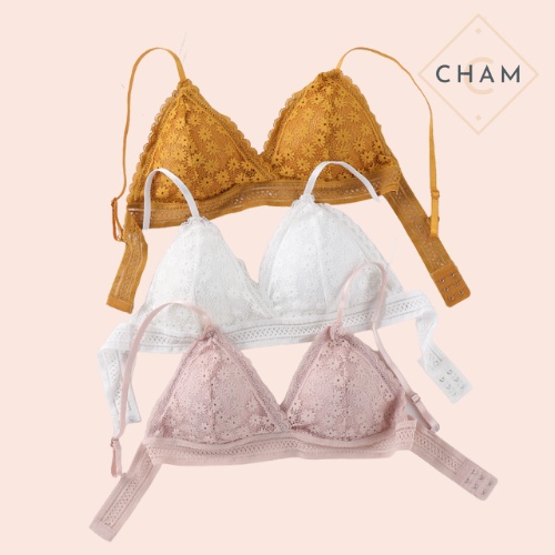 Áo Bra ren 2 dây CharmAiry áo ngực nữ không gọng, mút mỏng, ôm ngực Hoa Mai Có móc cài