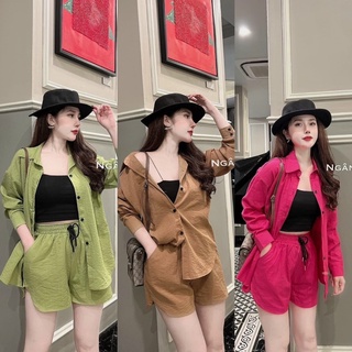 Set áo sơ mi áo hai dây quần short