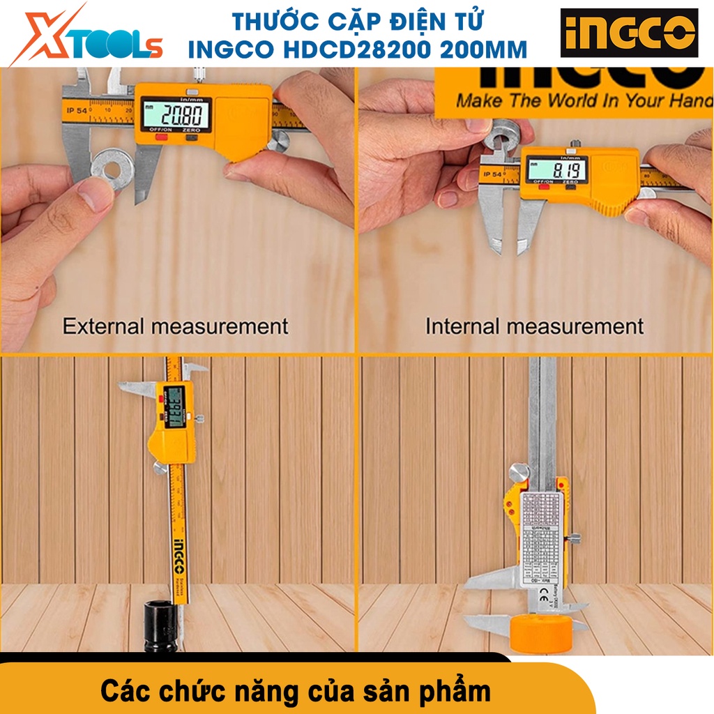 Thước kẹp điện tử HDCD28200 200mm thước đo đường kính điện tử vỏ thước bằng nhựa thay đổi số liệu đo