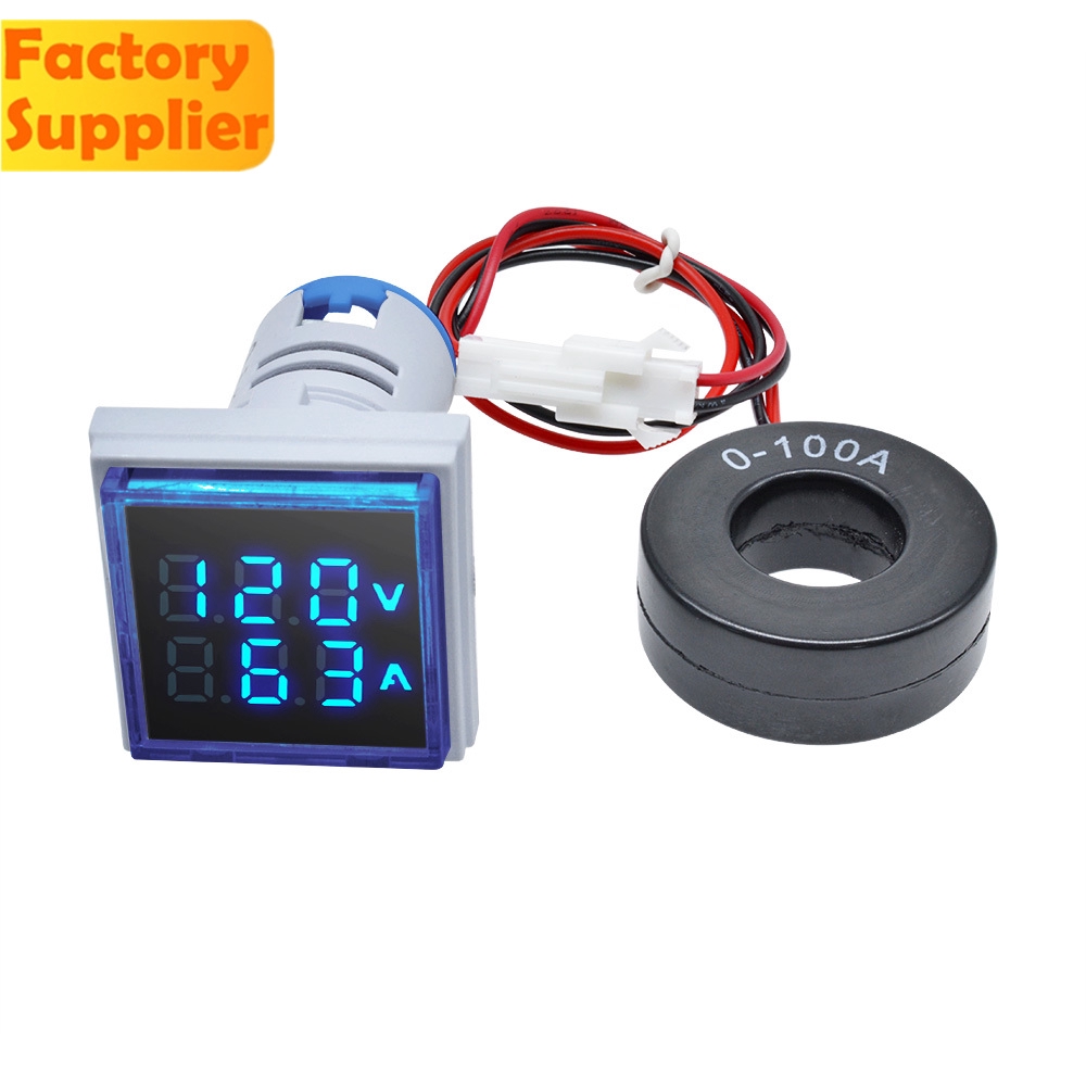 Vôn kế ampe kế PCBFUN kỹ thuật số 22mm AC 50-500V 0-100A có đèn LED chuyên dụng