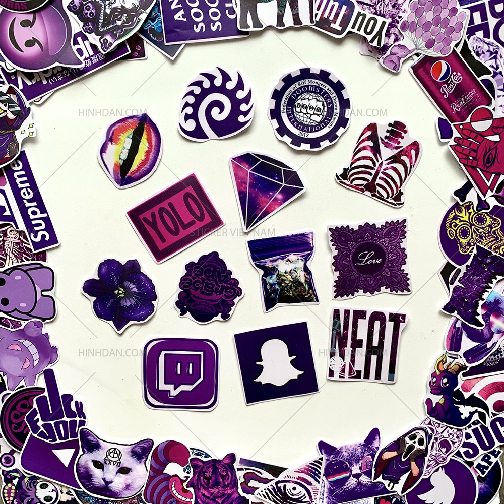 Sticker MÀU TÍM - PURPLE decal hình dán chống nước trang trí xe, laptop, nón bảo hiểm, tem dán