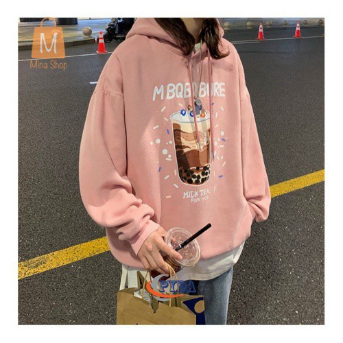 Áo hoodie, áo khoác nỉ tay phồng nhúng inly trà sữa MBQBQBURE siêu đẹp | BigBuy360 - bigbuy360.vn