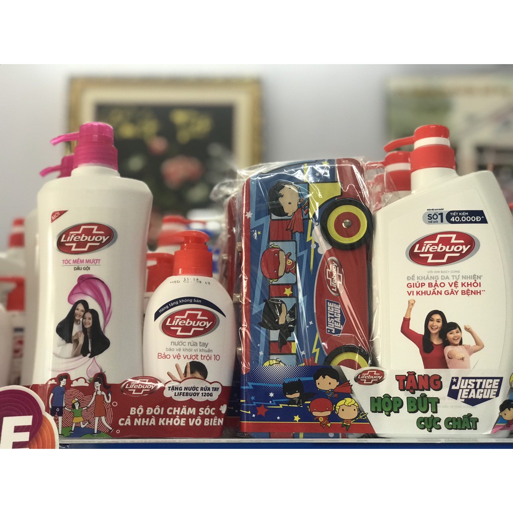 Combo Lifebuoy dầu gội 640g tóc mềm mượt tặng nước rửa tay + Lifebuoy sữa tắm 850g tặng hộp bút thiếc