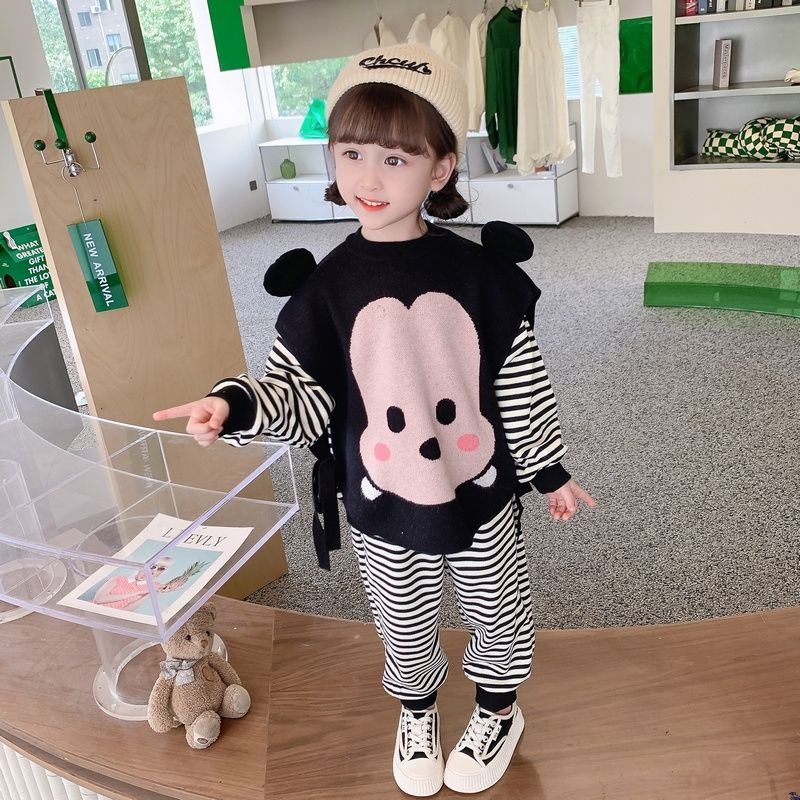 Set Đồ Thời Trang Mùa Thu 2022 Gồm Áo Ba Lỗ In Họa Tiết Kẻ Sọc Phong Cách Đường Phố Dễ Thương Cho Bé Gái