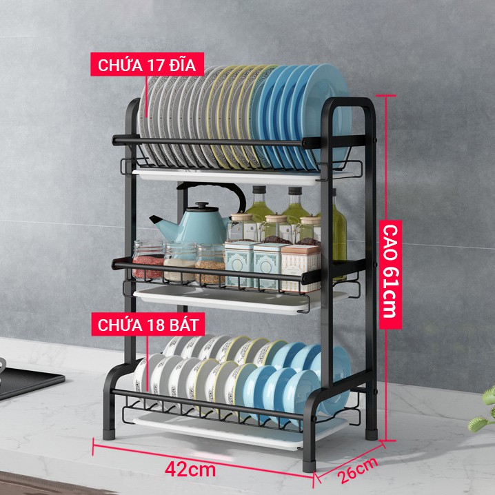 [𝐅𝐫𝐞𝐞𝐬𝐡𝐢𝐩] Kệ để bát đĩa inox 304 cao cấp chống Vi khuẩn, han gỉ, bám bẩn Vando