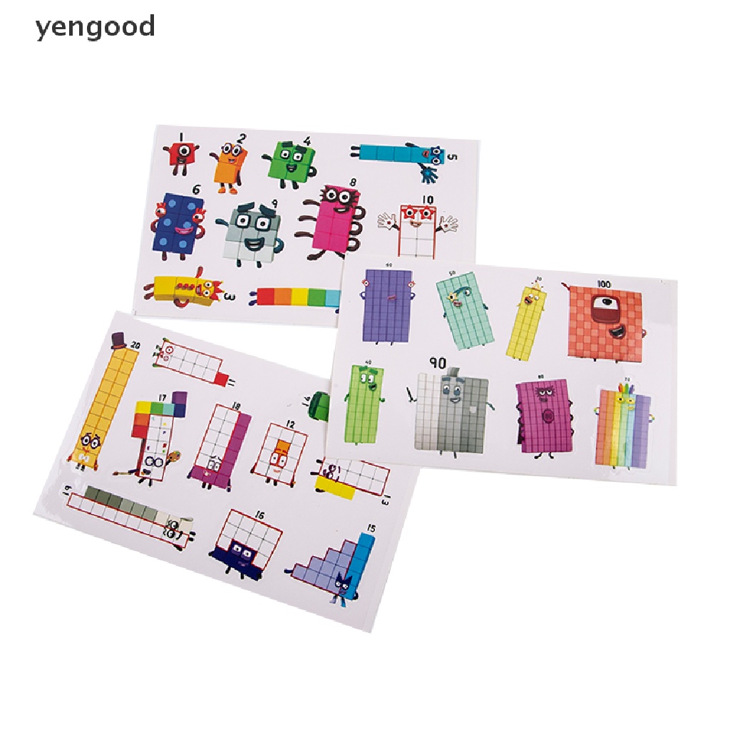 Miếng dán họa tiết đồ chơi khối xây dựng đánh số hoạt hình dùng trang trí