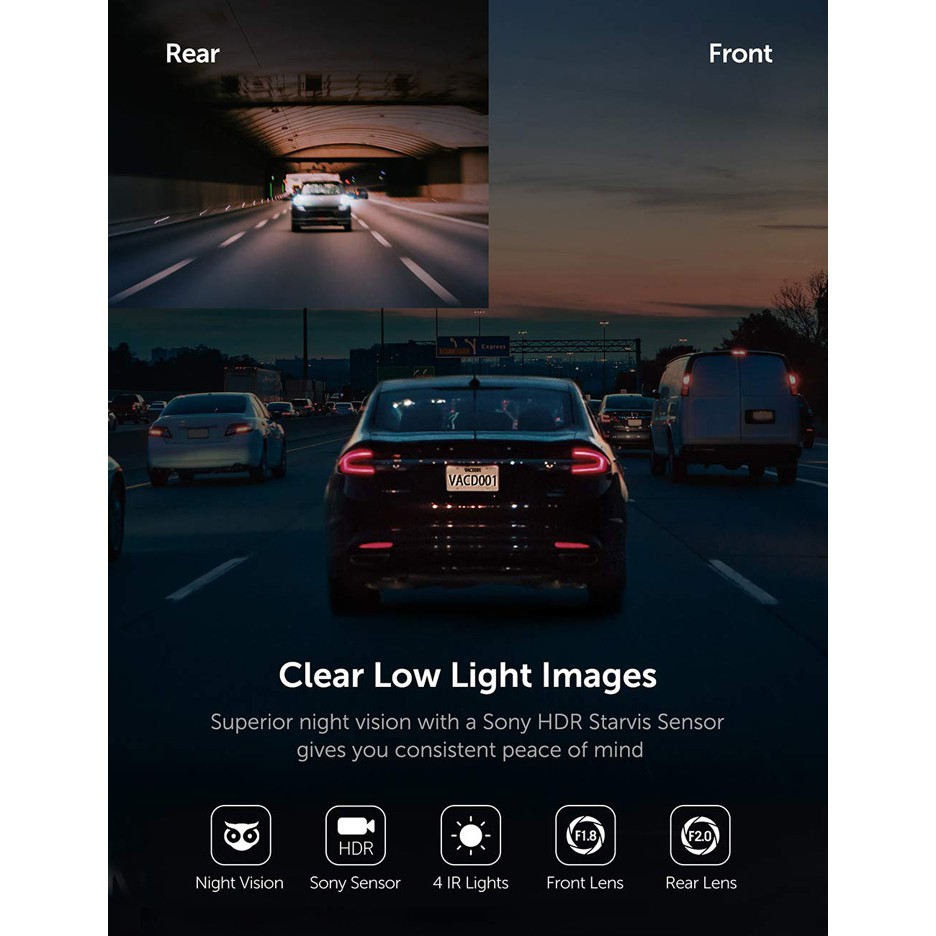 Camera Hành Trình VAVA Dual Dash Cam VD002 – 2 mắt trước sau
